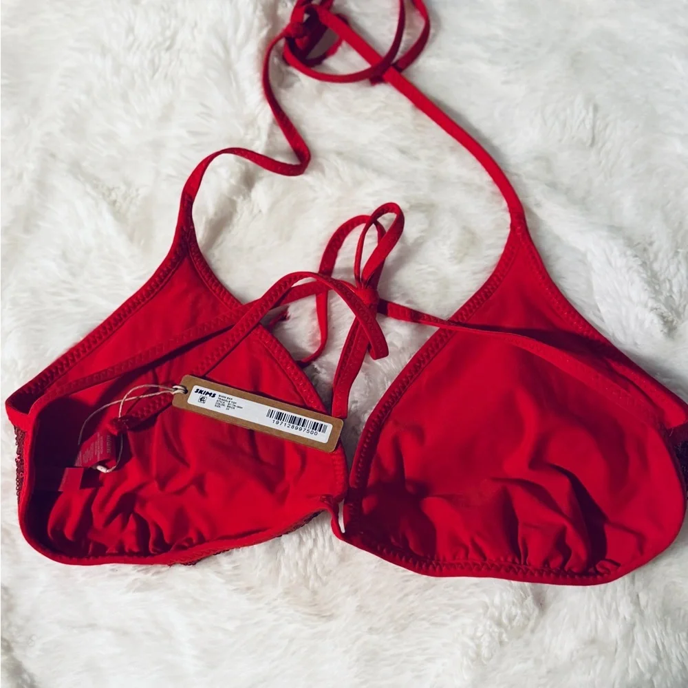 SKIMS Sequin Triangle Tie-Side Bikini Top- Color Brick